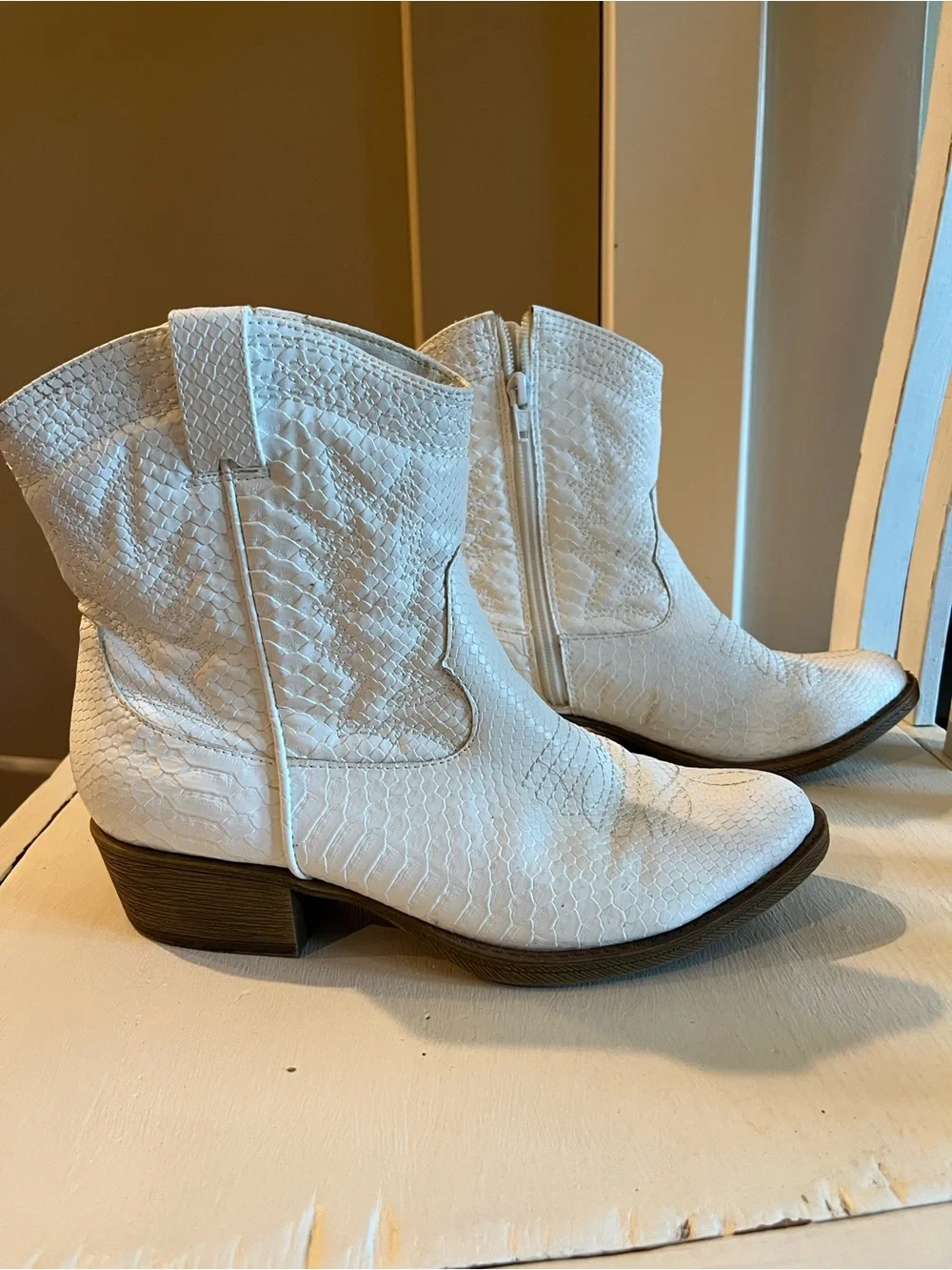 White Ankle Cowgirl Boots